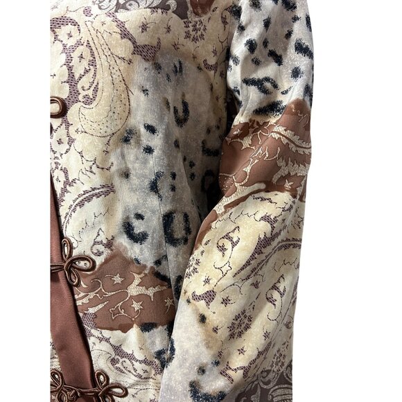 Saks Jandel Vtg Blazer 14 Silk Asian Style Animal Print Neutrals Shoulder Pads - Picture 14 of 16